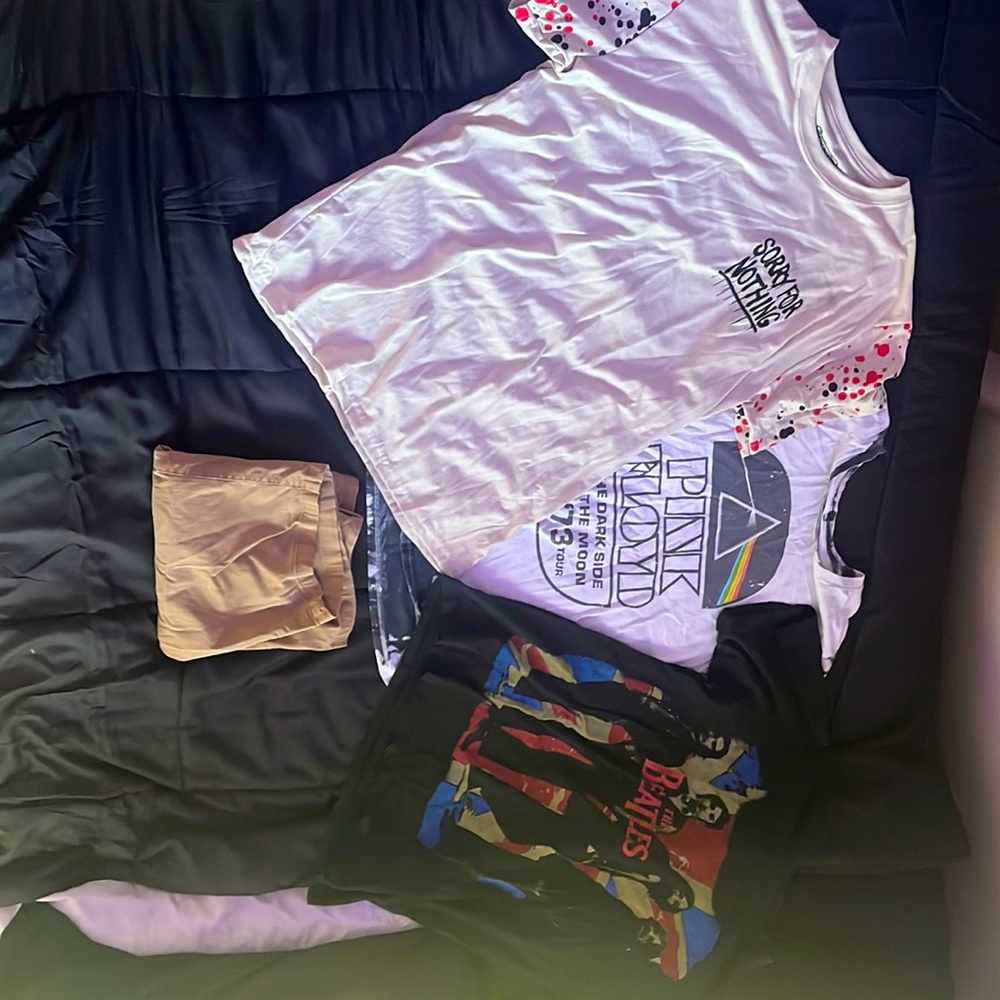 3 shirts one pair of shorts